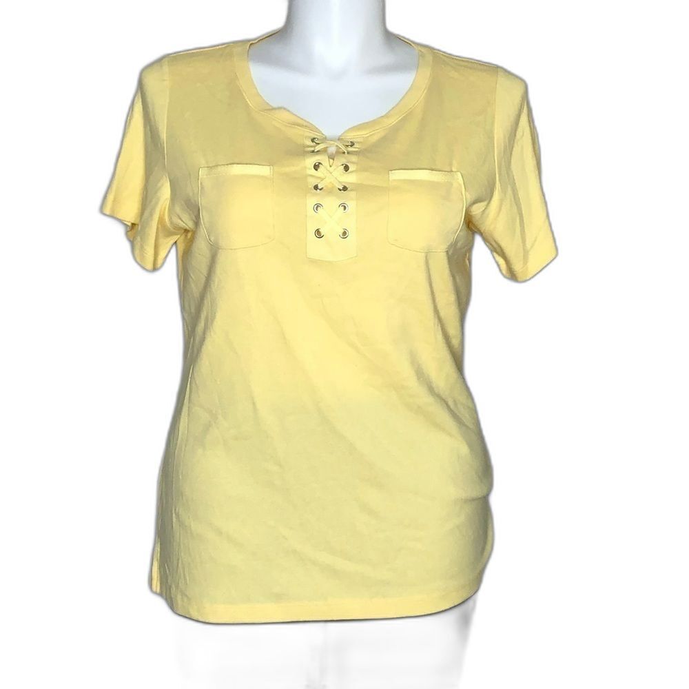 Karen Scott yellow lace up scoop neck tee, NWT 0X